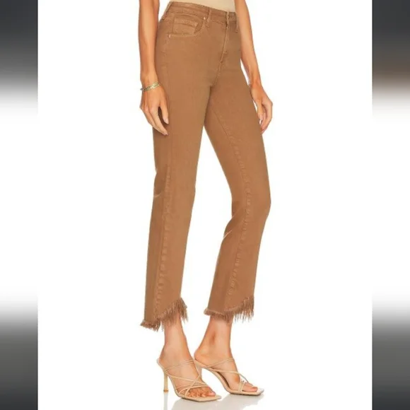 Women's Johnathan Simkhai River Brown high-waist Straight Crop Fringe Jeans - Picture 3 of 9